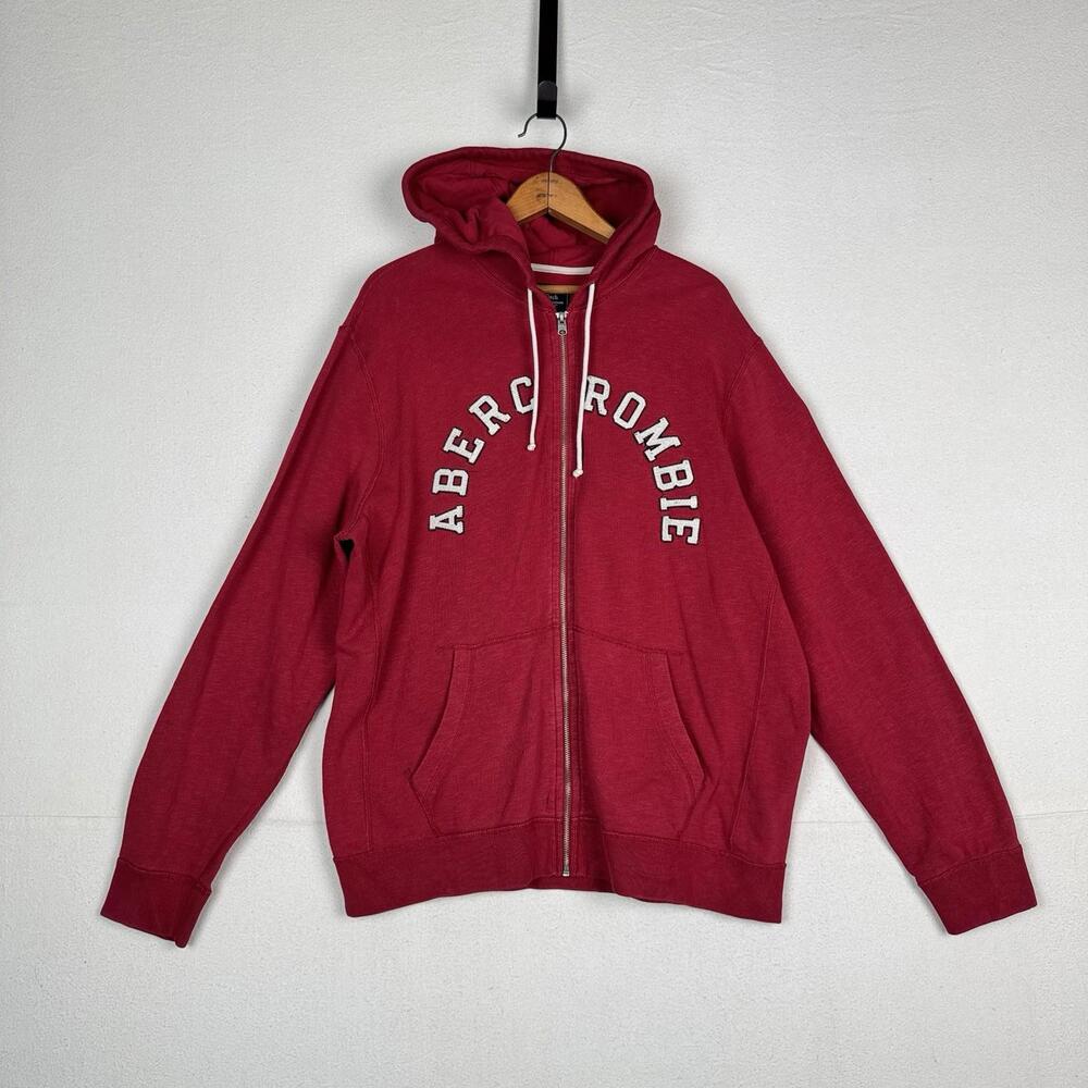 Abercrombie & Fitch A&F Spellout Hoodie Men’s XL Red Jacket Full Zip *Read - Picture 1 of 9